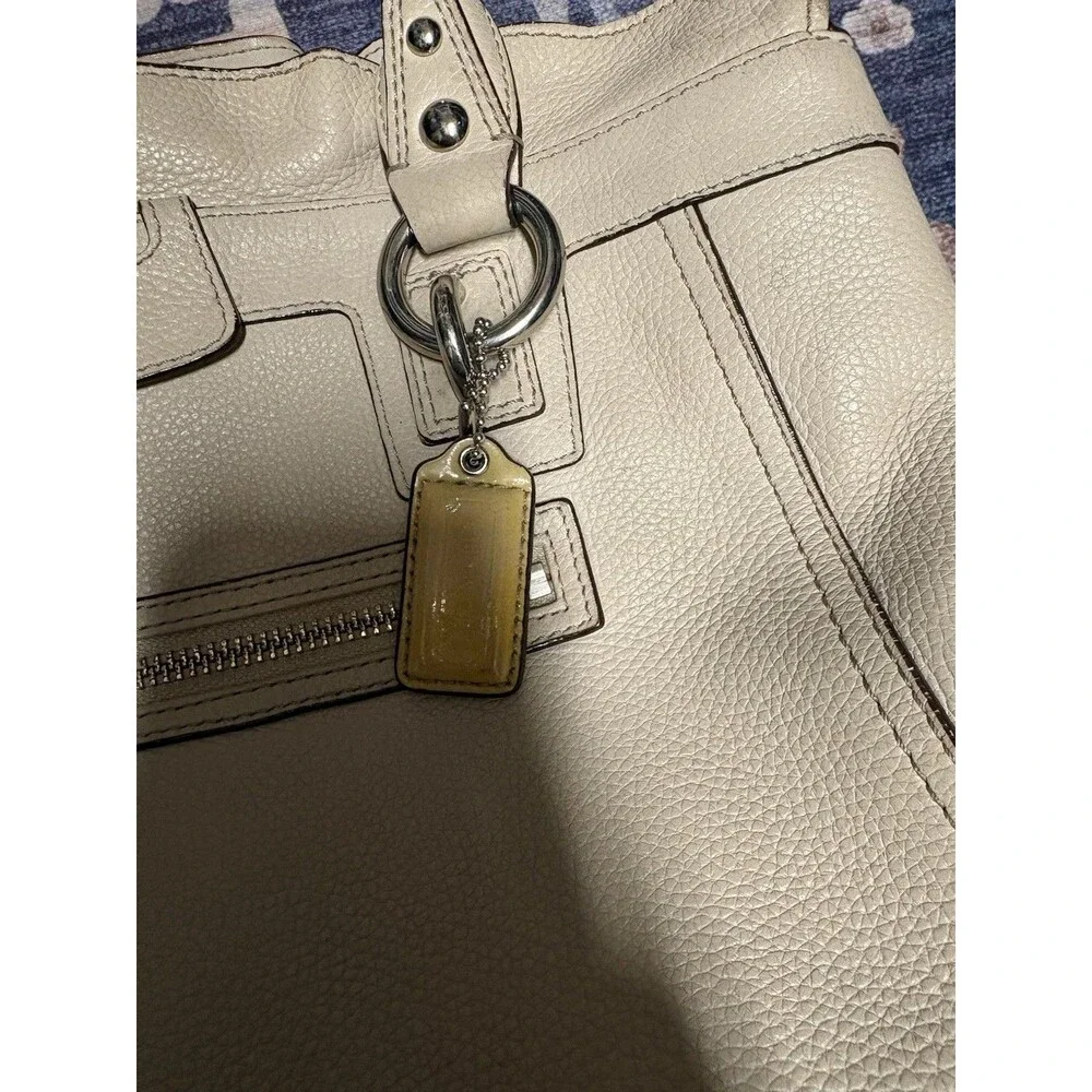 Coach Beige Pebbled Satchel Large Double Handles Silver Hardware Pink Lining